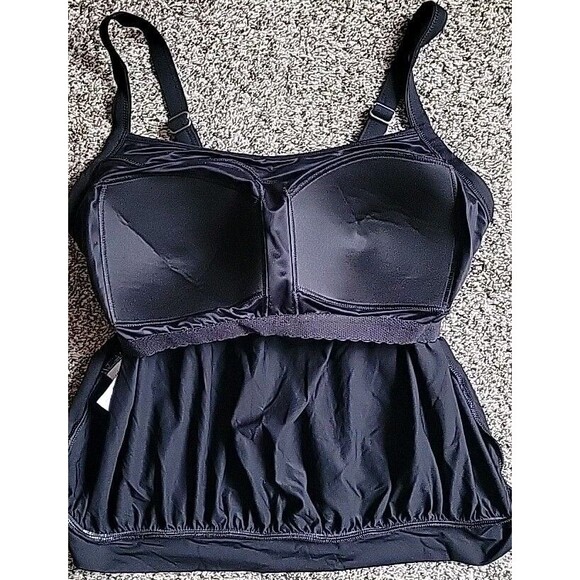 Lands' End Women's 16W Black Tankini Top Swim Solid Tummy Hiding Blouson S832 - Picture 5 of 6